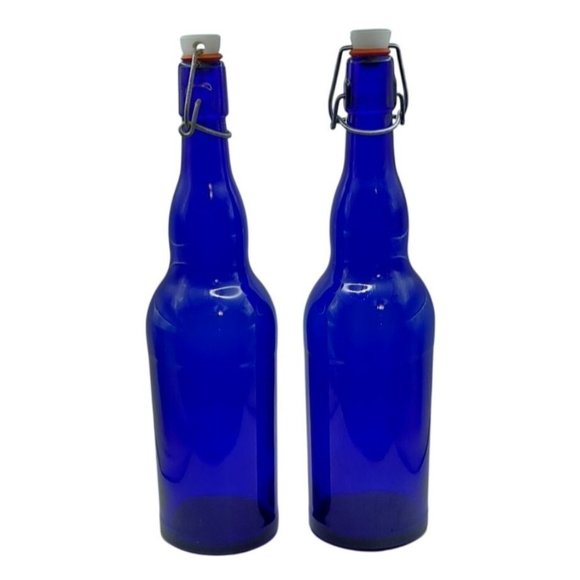 Grolsch Other - NWOB 2 Grolsch Cobalt Blue Glass 1 Liter Home Brew Wine Beer Bottle Swing EZ Cap
